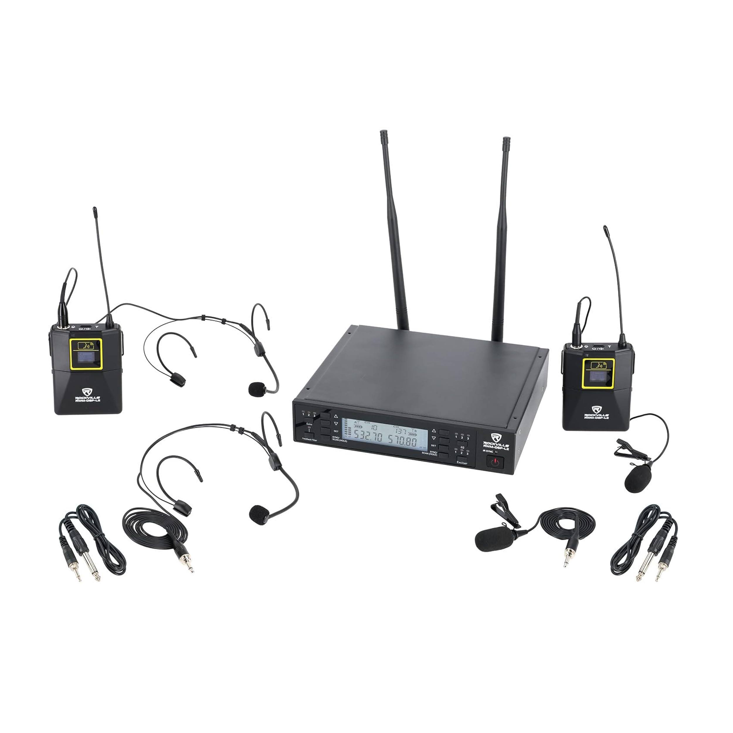 Rockville Rwm-Dsp-L2 Dual Lapel+Headset UHF 200Ch Microphone System Dsp Control