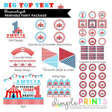 Circus Tent Deluxe Printable Party Package Dimple Prints Shop Party Packages Vintage Circus Party Party Printables