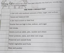 Attempts to describe a food chain or food web. Learning Task 3 Check The Items That Best Describe The Food You Usually Eat Answer It In Your Brainly Ph