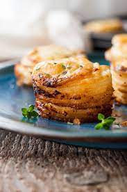 Cheesy Mini Potato Gratin Stacks Muffin Tin Recipe Cheesy Potato Gratin Potato Gratin Recipes