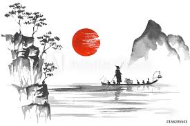 It is composed of several other traditional arts inspired by zen buddhism, shintoism and sometimes foreign influences. Japan Traditional Japanese Painting Sumi E Art Japan Traditional Japanese Painting Sumi E Art Man With Boat Familywalls Com Familywalls