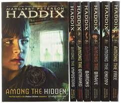 The word hidden in the title has a lot to do with what occurs in the book, actually the book revolves around the word hidden. The Shadow Children The Complete Series Among The Hidden Among The Impostors Among The Betrayed Among The Barons Among The Brave Among The Enemy Among The Free Haddix Margaret Peterson Amazon De