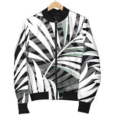 Black And White Jacket Mens Black White Tropical Leaf Pattern Print Men S Bomber Jacket Bomber Jacket Men Bomber Jacket Jackets
