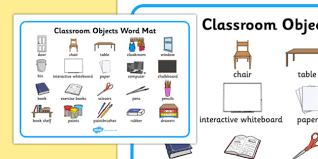 32 easy to understand classroom object flashcards with pictures! Classroom Objects Word Mat Esl Classroom Vocabulary