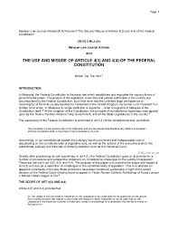 Federal constitution laws of malaysia federal constitution arrangement of articles part i the states, religion and law of the federation article 1. Pdf The Use And Misuse Of Article 4 3 And 4 4 Of The Federal Constitution Wilson Tay Academia Edu