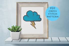 Lightning Cloud Cross Stitch Pattern Cute Beginner Pdf Instant Download Printable Chart Cross Stitch Fun Home Decor