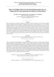 Pdf The Contribution Of Muhammad Mahfuzh Al Tarmasi To The Hadith Studies In Indonesia