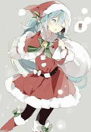 Merry Christmas Hatsune Miku Santa Claus Outfit Bag Cute Snowing Winter Text Vocaloid Anime Christmas Anime Chibi Anime