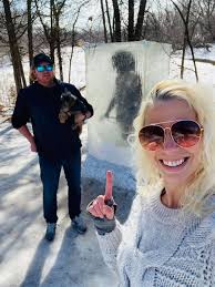 Zug Zug, a caveman "frozen" in ice, by Zach Schumack (2021) Located at Theodore  Wirth Regional Park in Golden Valley, Minnesota.