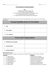 Students to complete the activities in the review worksheet. The President S Job Description And The Cabinet Worksheet Teaching Resources