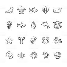 sea life and ocean animals vector icons royalty free sea life and ocean animals vector icons stok vektor sanati ah sevimli dovmeler doodle desenleri cikartma