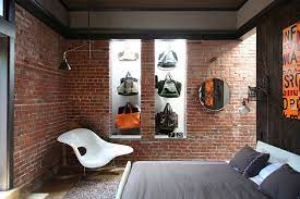The bathroom has practical brushed concrete floors. 50 Delightful And Cozy Bedrooms With Brick Walls