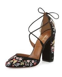 Black Block Heels Closed Toe X34fk Aquazzura Karlie Embroidered Suede Block Heel Pump Black Block Heels Pumps Heels Black Pumps Heels