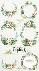 Fleurs D Aquarelle Tropicale Feuilles Couronnes Tropicales Clipart Hibiscus Rose Floral Orange Foliage Vert Vif Invitation De Mariage Png Comment Dessiner Une Fleur Dessin Fleur Et Citations Sur Les Fleurs
