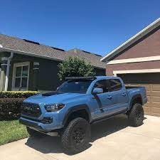 The long bed measures 73.7 inches and the standard bed measures 60.5 inches long. Toyocars Customs On Instagram 18 Taco Trd Pro Cavalry Blue Bdssuspensions 6 Coilover Suspension Nittotire Tacoma Truck Custom Toyota Tacoma Toyota Trucks