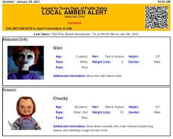 When children are reported missing, an amber alert sometimes is issued, but sometimes it's not. Texas Officials Apologise After Accidentally Sending Amber Alert For Chucky The Cursed Doll Ign
