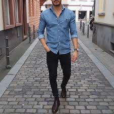 Denim Shirt Black Jeans And Brown Leather Chelsea By Justusf Hansen Http Www 99wtf Net Men 6 Thi Jeans Outfit Men Mens Casual Outfits Mens Street Style