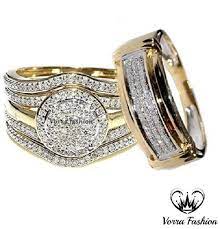 Bride Groom Engagement Trio Ring Set Diamond 18k Yellow Gold Plated 925 Silver Wedding Ring Trio Sets Diamond Engagement Wedding Ring Wedding Ring Sets