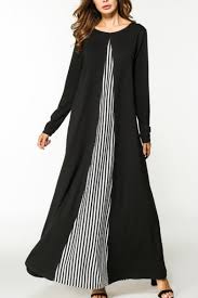 Shop for long sleeve maxi dress at nordstrom.com. Moslem Fashion Round Neck Long Sleeve Striped Panelled Knit Black Swing Maxi Dress Beautifulhalo Com