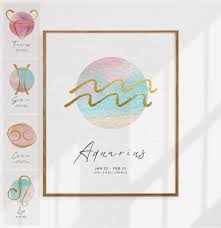 Aquarius Art Print Star Sign Print Zodiac Sign Horoscope Print Zodiac Wall Art Zodiac Print Astrology Wall Art Bedroom Wall Art Sign Printing Aquarius Art Art Prints