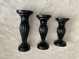 Wood candle holders from crate and barrel add natural beauty and light to your home. Candle Holders Set Of 3 Black Wood Ebay