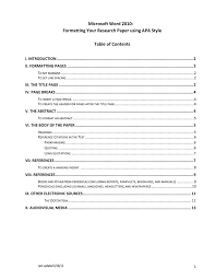 How do you make a research table of contents look good in word? Apa Format With Ms Word For Pc
