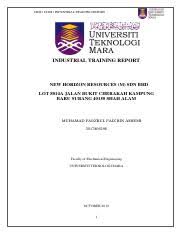 Cover page universiti teknologi marauitm fakulti kejuteraan kimia. Industrial Training Report Pdf Fkm Uitm Industrial Training Report Industrial Training Report New Horizon Resources M Sdn Bhd Lot Course Hero