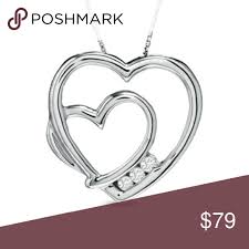 Zales White Sapphire Double Heart Pendant Necklace Heart Pendant Necklace Sterling Silver Pendants Heart Pendant
