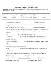 I wanted to race algernon some more but burt said thats enough for one day. English Worksheets Flowers For Algernon Vocabulary Quiz