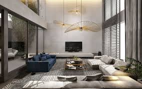 Farbkombination Grau Blau Kronleuchter Gold Innendesign Interior Design Wohnungsplanung Luxurioses Wohnen Wohnzimmer Design