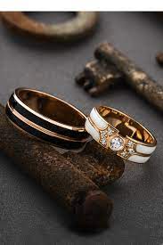 14k Gold Enamel Wedding Bands Wedding Bands With Enamel Etsy Black Wedding Band Couple Wedding Rings Unique Wedding Bands