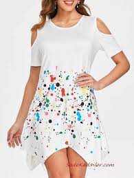 2020 Yazlik Elbise Modelleri Beyaz Mini Kisa Kollu Asimetrik Etekli Desenli Kiyafet Kombinleri Elbise Modelleri Elbise The Dress
