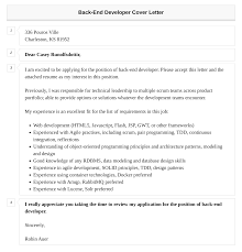 Back-End Developer Cover Letter | Velvet Jobs