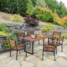 Patio sets and garden dining sets to enjoy outdoor dining on at argos. Gymax 7 Pieces Patio Dining Set Outdoor Furniture Set With 6 Armchairs Umbrella Hole Walmart Com Walmart Com