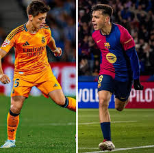 Pedri avec le Barça cette saison 👕▫️29 Matchs (27 titularisations) ⚽️▫️04  Buts 🎁▫️03 Passes Décisives ⭐️▫️Un trophée Arda Güler avec le Real Madrid  cette saison 👕▫️24 Matches (08 titularisations) ⚽️▫️03 Buts 🎁▫️05