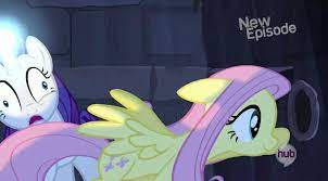 487581 - safe, screencap, fluttershy, rarity, pegasus, pony, unicorn,  castle mane-ia, g4, derp, duo, faic, female, glory hole, glowing horn,  horn, hub logo, hubble, light spell, magic, mare, out of context, tally