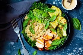 Sweet potato contains 0.8mg of vitamin b5, while zucchini contains 0.204mg. Premium Photo Healthy Green Kale Salad With Avocado And Baked Sweet Potatoes