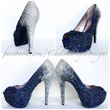 Glitter High Heels Silver Navy Blue Pumps Ombre Fade Glitter Peep Toe Heels Open Toe Shoes Some Wedding High Heels Silver High Heels Glitter High Heels