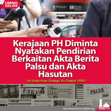 Malah definisi 'berita palsu' masih perlu perbincangan lanjut. Kerajaan Ph Diminta Nyatakan Pendirian Berkaitan Akta Berita Palsu Dan Akta Hasutan