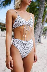 Floral Print Drawstring Front Bralette Bikini Swimsuit Two Piece Set In 2021 Bikinis Bikini Swimsuits Bathing Suits Brands