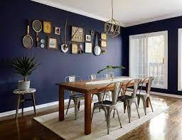 This dining room is bold, unique, and innovative. Navy Blue Dining Room Decor Ideas Domino Blue Dining Room Walls Dining Room Blue Blue Dining Room Decor