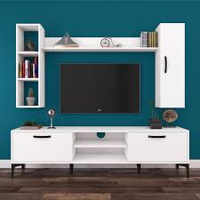 Rani A10 Duvar Rafli Kitaplikli Tv Unitesi Duvara Monte Dolapli Metal Ayakli Tv Sehpasi Beyaz M9 Diseno De Interiores Salas Muebles Diseno De Interiores