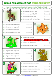 What Can Animals Do True Or False Esl Grammar Handout English Lessons For Kids Esl Worksheets For Beginners Worksheets For Kids