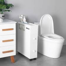 Maybe you would like to learn more about one of these? White Slim Bathroom Storage Cabinet Corner Floor Cabinet Free Standing Toilet Paper Holder Waterproof Cabinet With Wheels And Slide Out Drawers Small Narrow Bath Organizer For Paper Holder Toilet Paper Storage Containers
