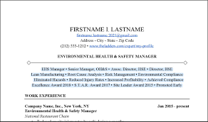 Environmental Health And Safety Manager Resume Example Free