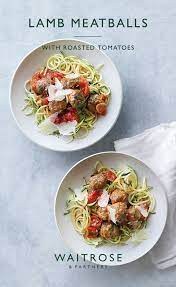 Our Recipe For Lamb Meatballs With Roasted Tomatoes Makes A Simple Delicious Mid Week Meal Using Courget Waitrose Food Delicious Healthy Recipes Lamb Recipes