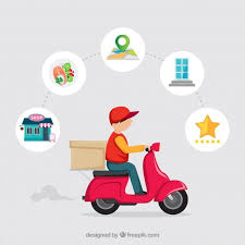 Delivery Man On Scooter With Flat Design Logo Design Set Delivery Man Flat Design