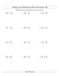 The Adding And Subtracting Mixed Fractions B Math Worksheet From The Fractions Worksheets Page At Math Drills Co In 2020 Adding And Subtracting Fractions Subtraction