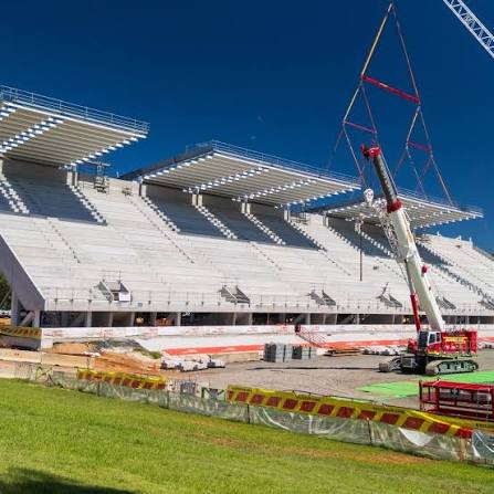 Raising the roof at Penrith Stadium! 🏟️ We've hit a major milestone on the  Penrith Stadium redevelopment, with our team lifting the first segments of  the eastern grandstand roof into place. We