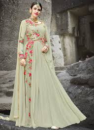 The anarkali symbolizes royalty & luxury & is linked to ancient history. Light Green Floral Embroidered Georgette Anarkali Suit Indian Anarkali Dresses Gowns Dresses Silk Anarkali Suits